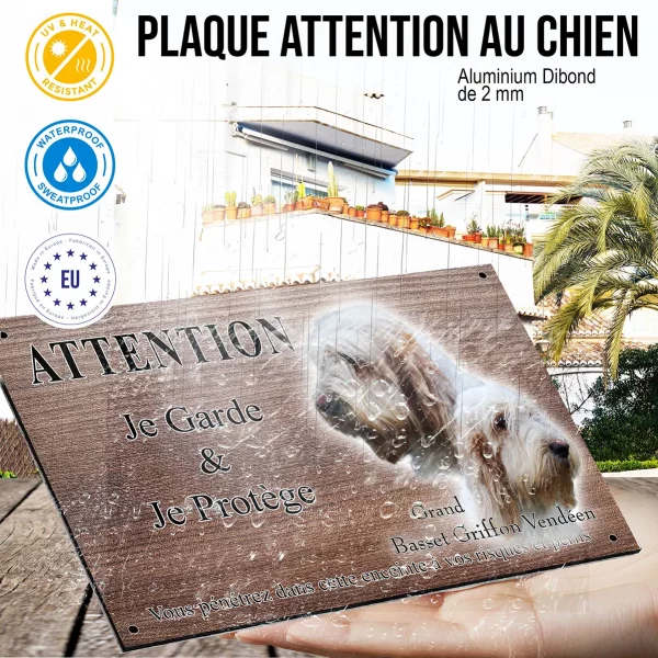 Panneau attention au chien Deux chiens Grand Basset Griffon Vendéen en profil