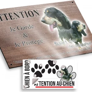 Plaque attention au chien Deux Basset Bleu de Gascogne