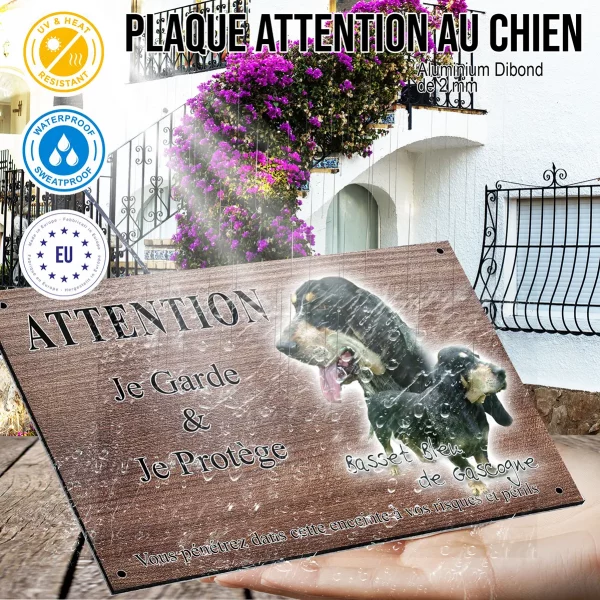 Panneau attention au chien Deux Basset Bleu de Gascogne