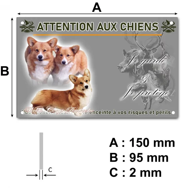 Plaque Deux Welsh Corgis Pembroke et un chien en position couchée.