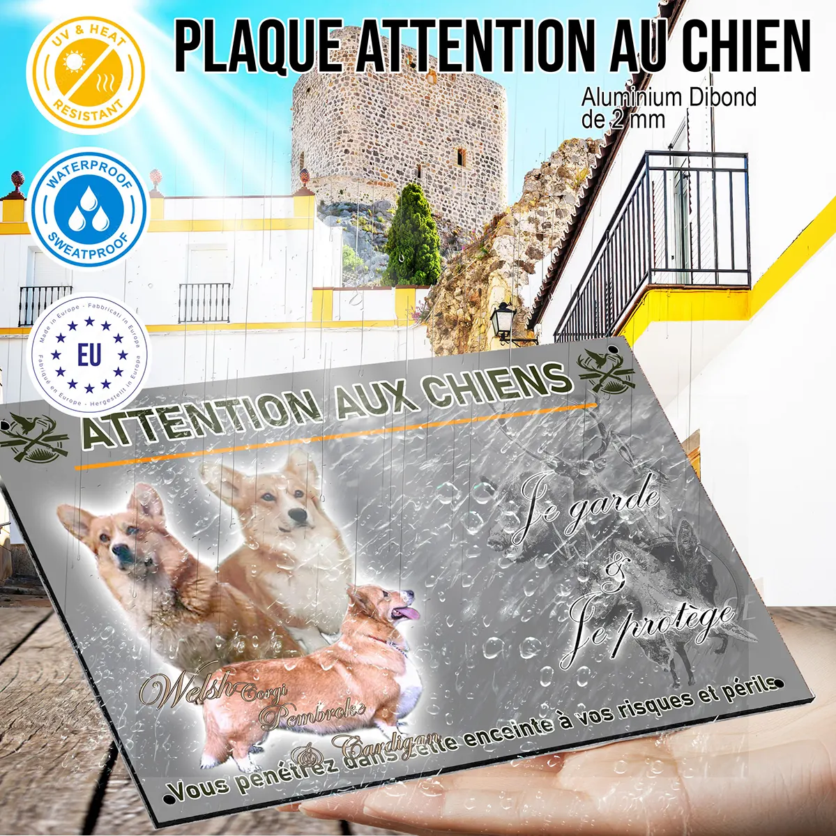 Panneau Trois Welsh Corgis Pembroke et Cardigan