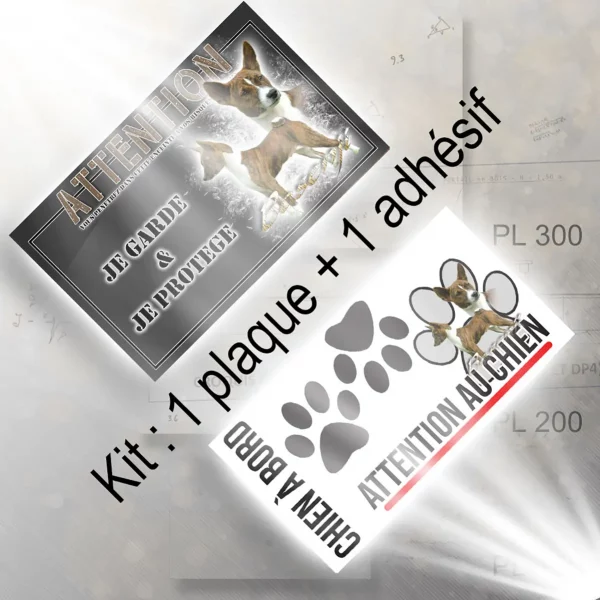 Plaque chien de chasse Deux chiens Basenji en profil et en tête