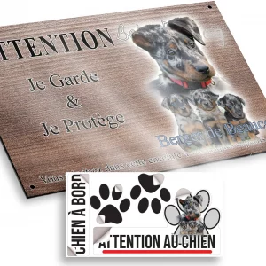 Plaque attention au chien Chiens Berger de Beauce avec un fond vert