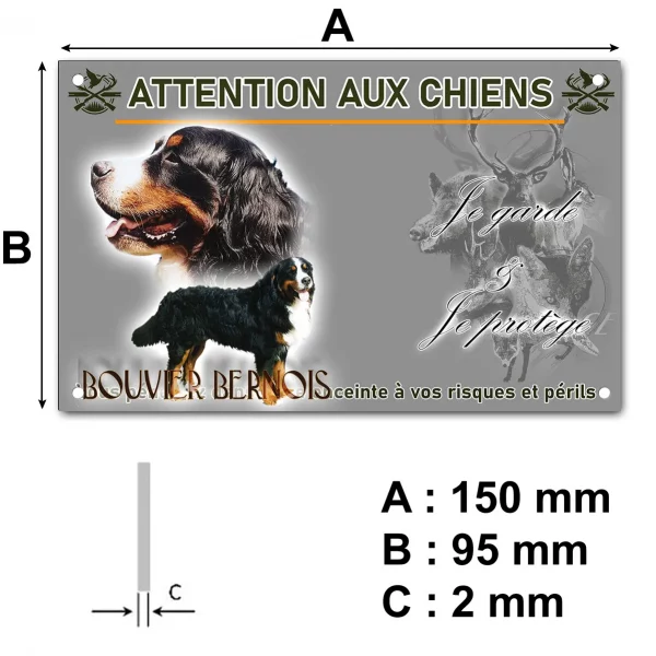 Plaque Bouvier Bernois avec un gros plan sur la tête et un chien entier