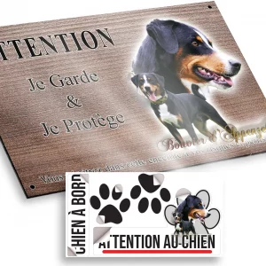 Plaque attention au chien Deux chiens Bouvier d'Appenzell