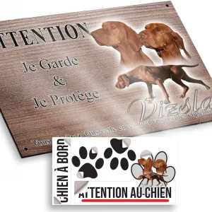 Plaque attention au chien Trois chiens Vizsla