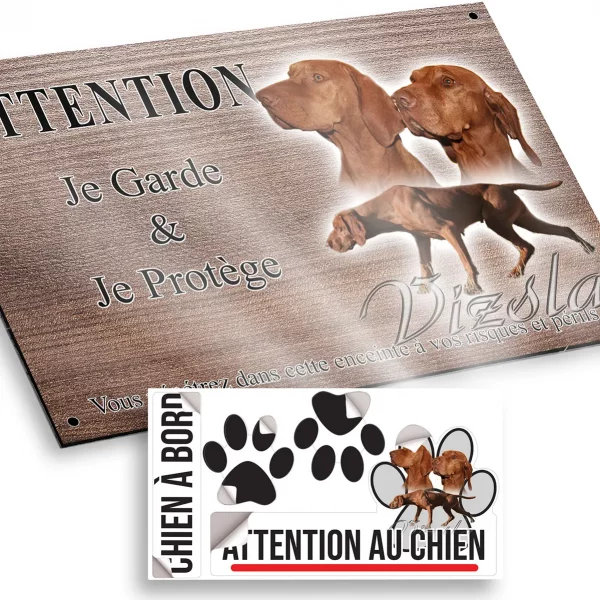 Plaque attention au chien Trois chiens Vizsla
