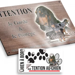 Plaque attention au chien Portrait de chiens Lucernois Courant avec robe tricolore