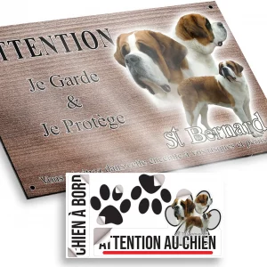 Plaque attention au chien Trois Saint Bernard montrant différents angles et styles