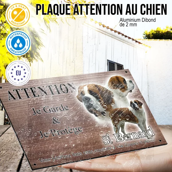 Panneau attention au chien Trois Saint Bernard montrant différents angles et styles