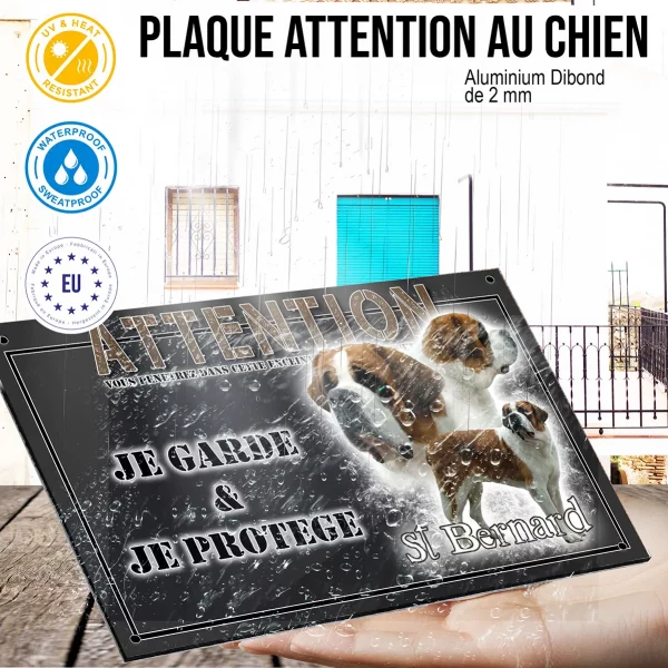 Panneau chien de garde Trois Saint Bernard montrant différents angles et styles