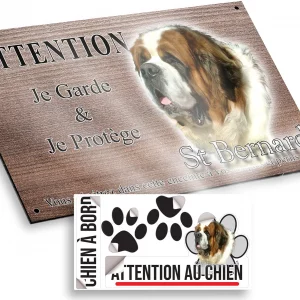 Plaque attention au chien Chiens de race Bouvier de Saint Bernard en gros plan