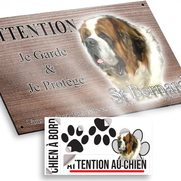 Plaque attention au chien Chiens de race Bouvier de Saint Bernard en gros plan