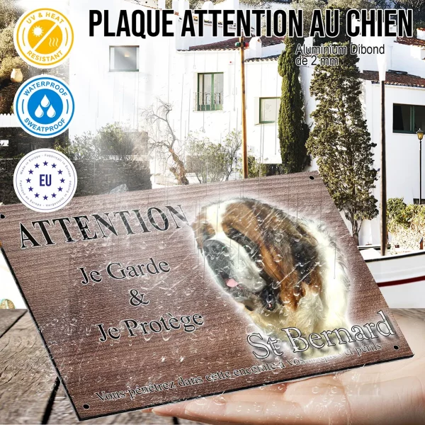 Panneau attention au chien Chiens de race Bouvier de Saint Bernard en gros plan