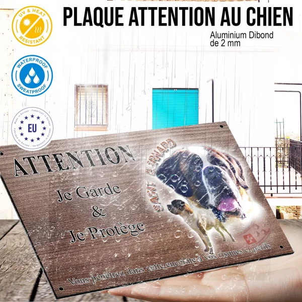 Panneau attention au chien Portrait de chiens Saint Bernard sur fond coloré