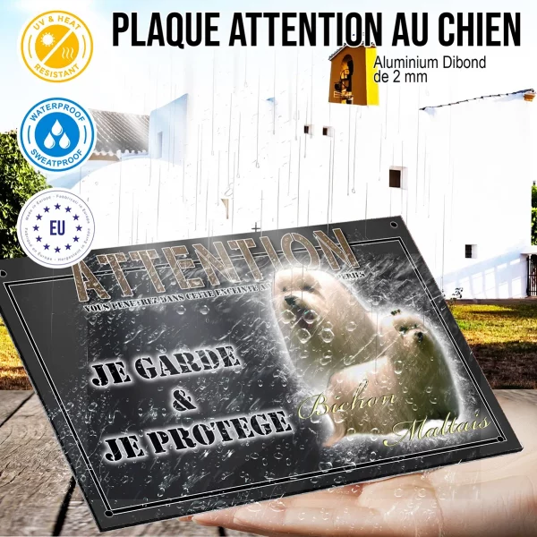 Panneau chien de garde Deux Bichons Maltais aux longs poils blancs