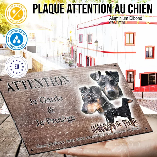 Panneau attention au chien Portraits et silhouettes de Manchester Terrier