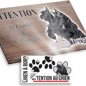 Plaque attention au chien Illustration de Scottish Terriers avec texte