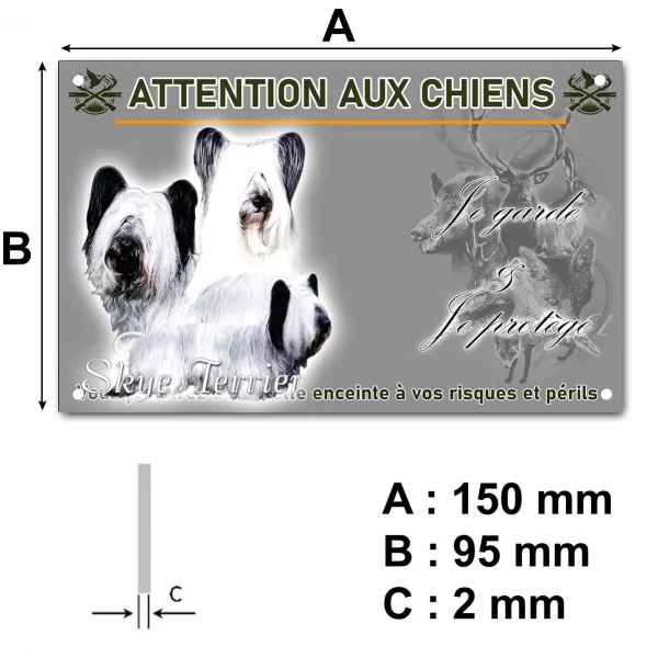 Plaque Trois Skye Terriers avec un pelage distinctif en noir et blanc