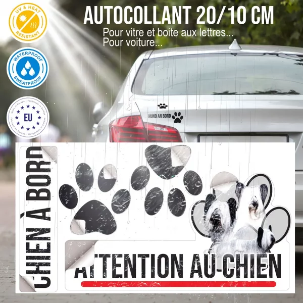 Plaque chien de garde Trois Skye Terriers avec un pelage distinctif en noir et blanc