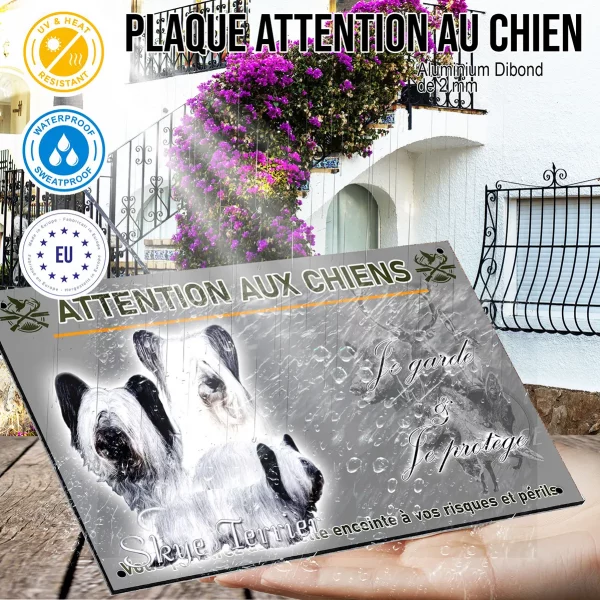 Panneau Trois Skye Terriers avec un pelage distinctif en noir et blanc