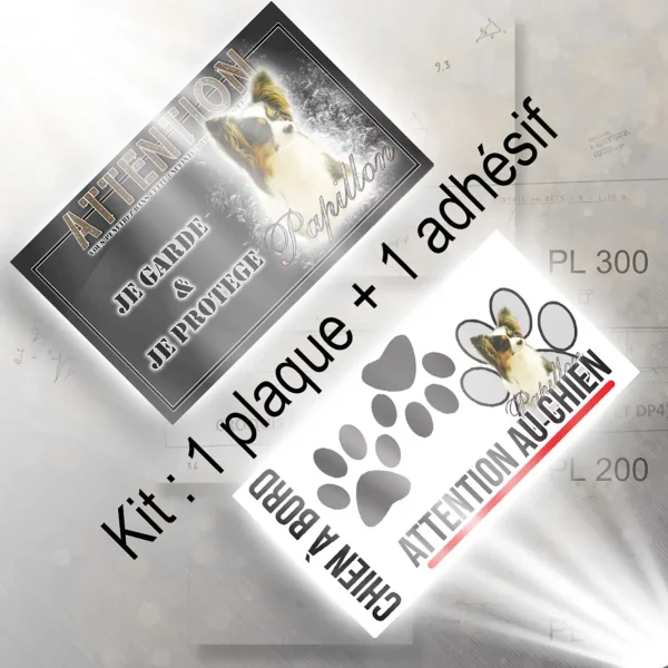 Plaque chien de chasse Un Papillon avec un pelage soyeux et des oreilles distinctives