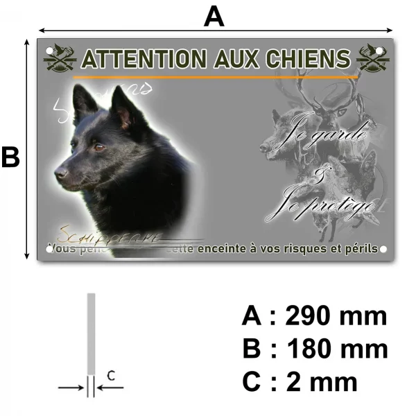 Pancarte Profil d'un Schipperke noir sur fond flou