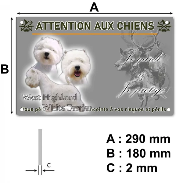 Pancarte Trois vues d'un West Highland White Terrier sur fond noir