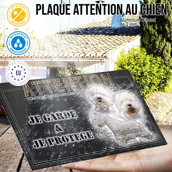 Panneau chien de garde Trois vues d'un West Highland White Terrier sur fond noir