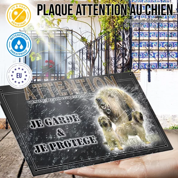 Panneau chien de garde Trois chiens Gos d'Atura Català sur fond clair