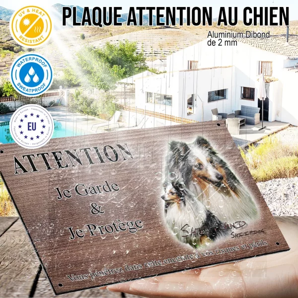 Panneau attention au chien Deux Shitland Sheepdogs avec pelage élégant
