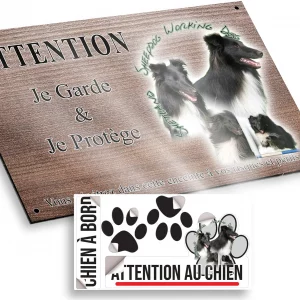 Plaque attention au chien Shetland Sheepdog avec un look dynamique en groupe