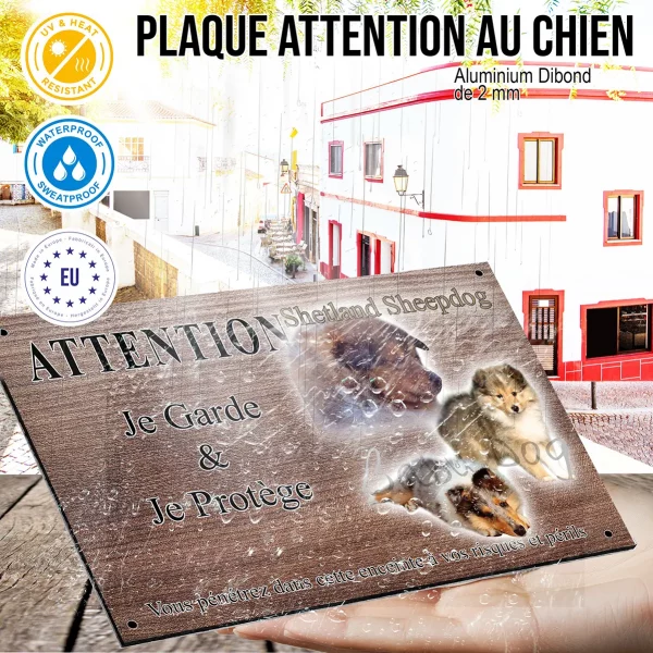 Panneau attention au chien Trois chiens Shetland Sheepdog