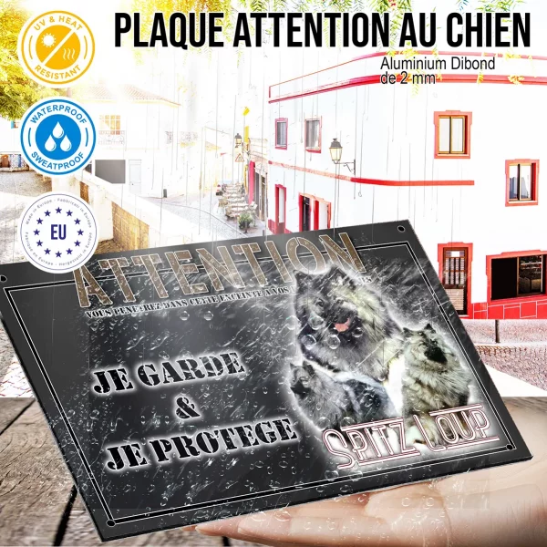 Panneau chien de garde Trois chiens Spitz Loup sur fond noir