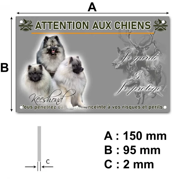 Plaque Trois Keeshonds aux pelages gris et noir