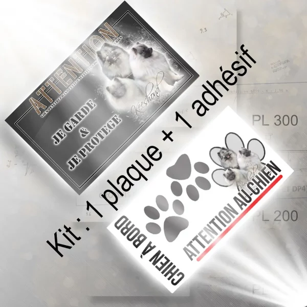 Plaque chien de chasse Trois Keeshonds aux pelages gris et noir