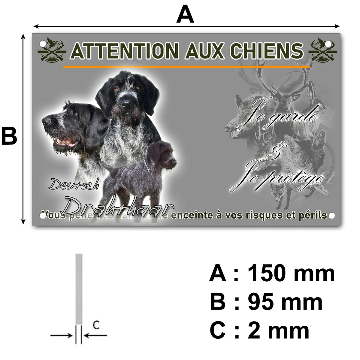 Plaque Gros plan de chiens Deutsch Drahthaar en trois poses