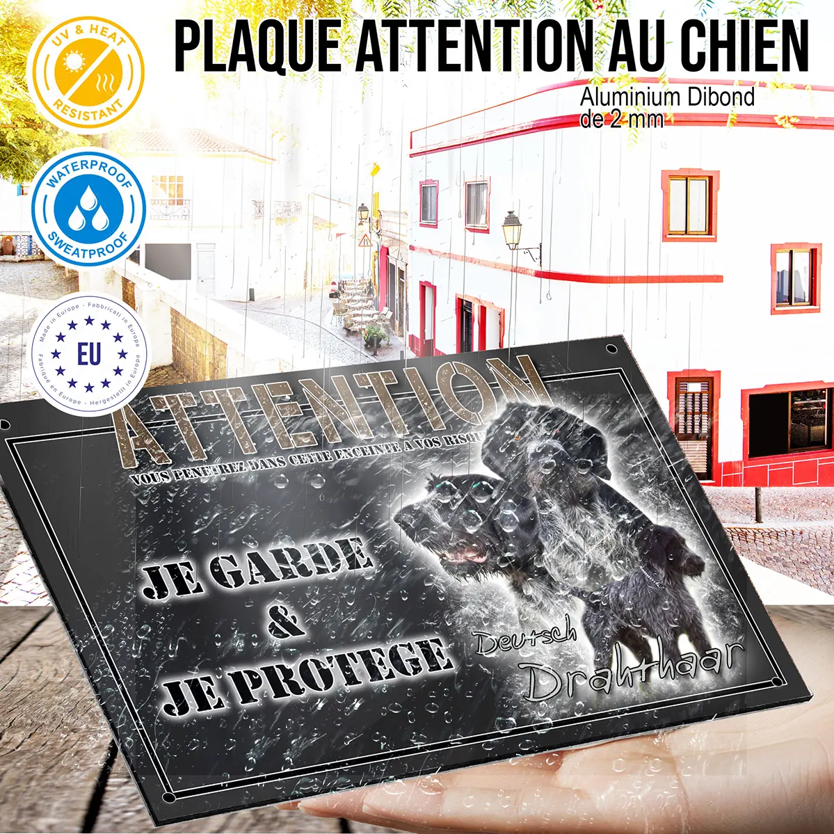 Panneau chien de garde Gros plan de chiens Deutsch Drahthaar en trois poses