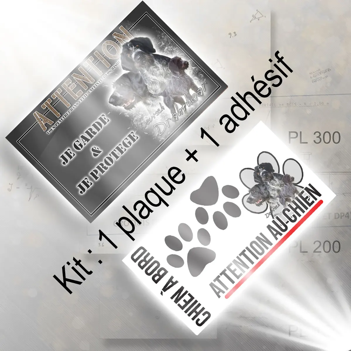 Plaque chien de chasse Gros plan de chiens Deutsch Drahthaar en trois poses