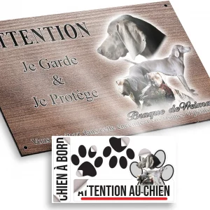 Plaque attention au chien Images de Braque de Weimar montrant plusieurs angles