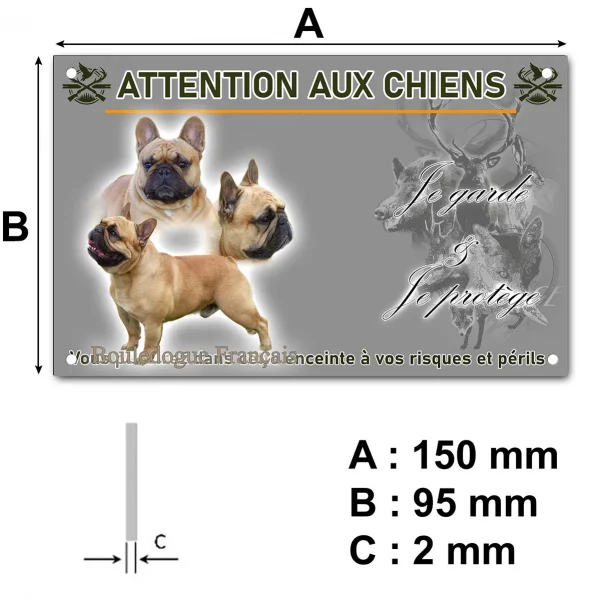 Plaque Trois bouldogues français avec un fond flou