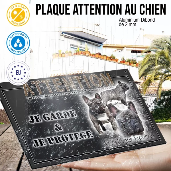 Panneau chien de garde Visuel de Bouldogue Français avec plusieurs chiens