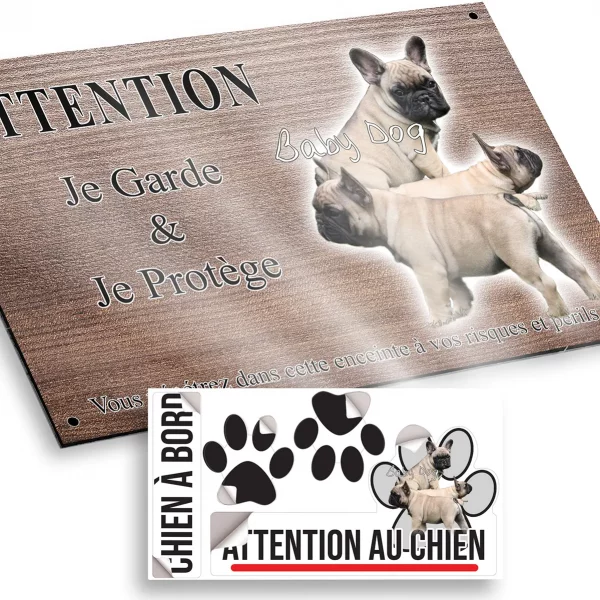 Plaque attention au chien Image de plusieurs bouledogues français mignons