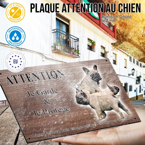 Panneau attention au chien Image de plusieurs bouledogues français mignons