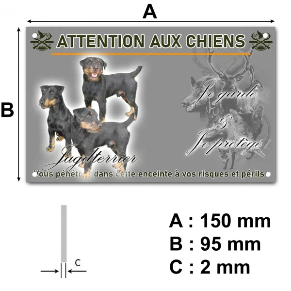 Plaque Jagdterrier : trois chiens posant ensemble.