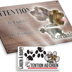 Plaque attention au chien Trois portraits de Griffon Korthals
