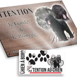 Plaque attention au chien Trois portraits de Briard