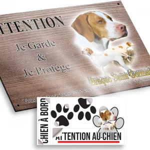 Plaque attention au chien Braque Saint Germain en pleine nature