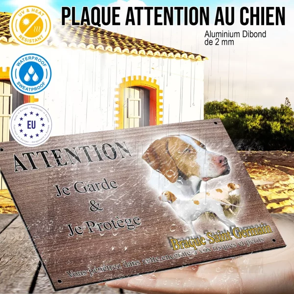 Panneau attention au chien Braque Saint Germain en pleine nature