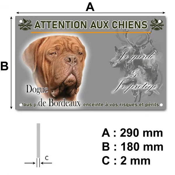 Pancarte Gros plan d'un Dogue de Bordeaux avec texte